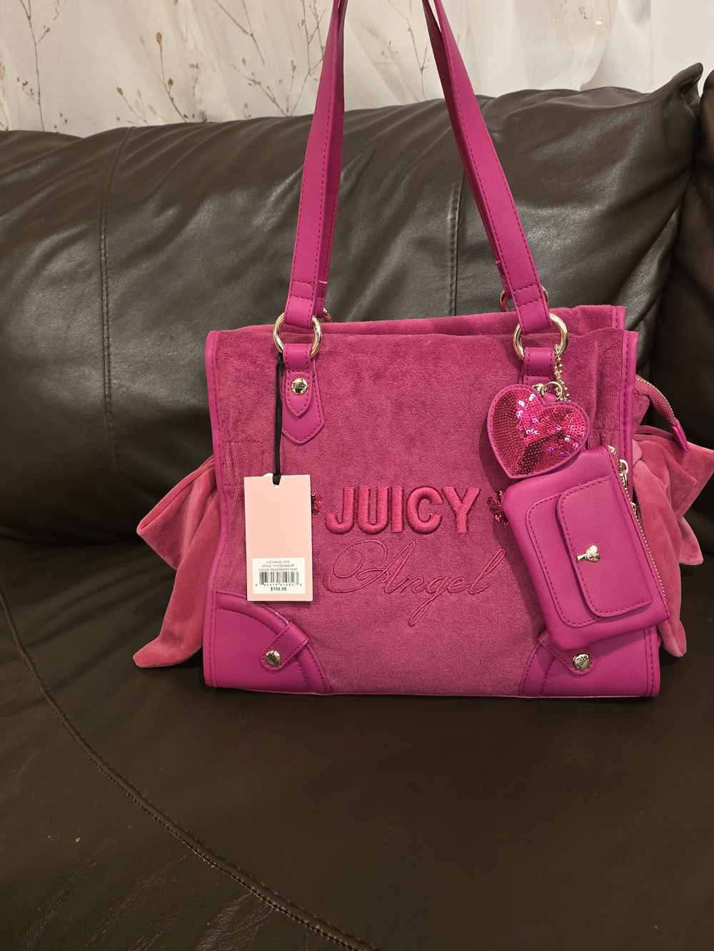 Juicy Couture Hot Pink Suede Tote Bag with Charm